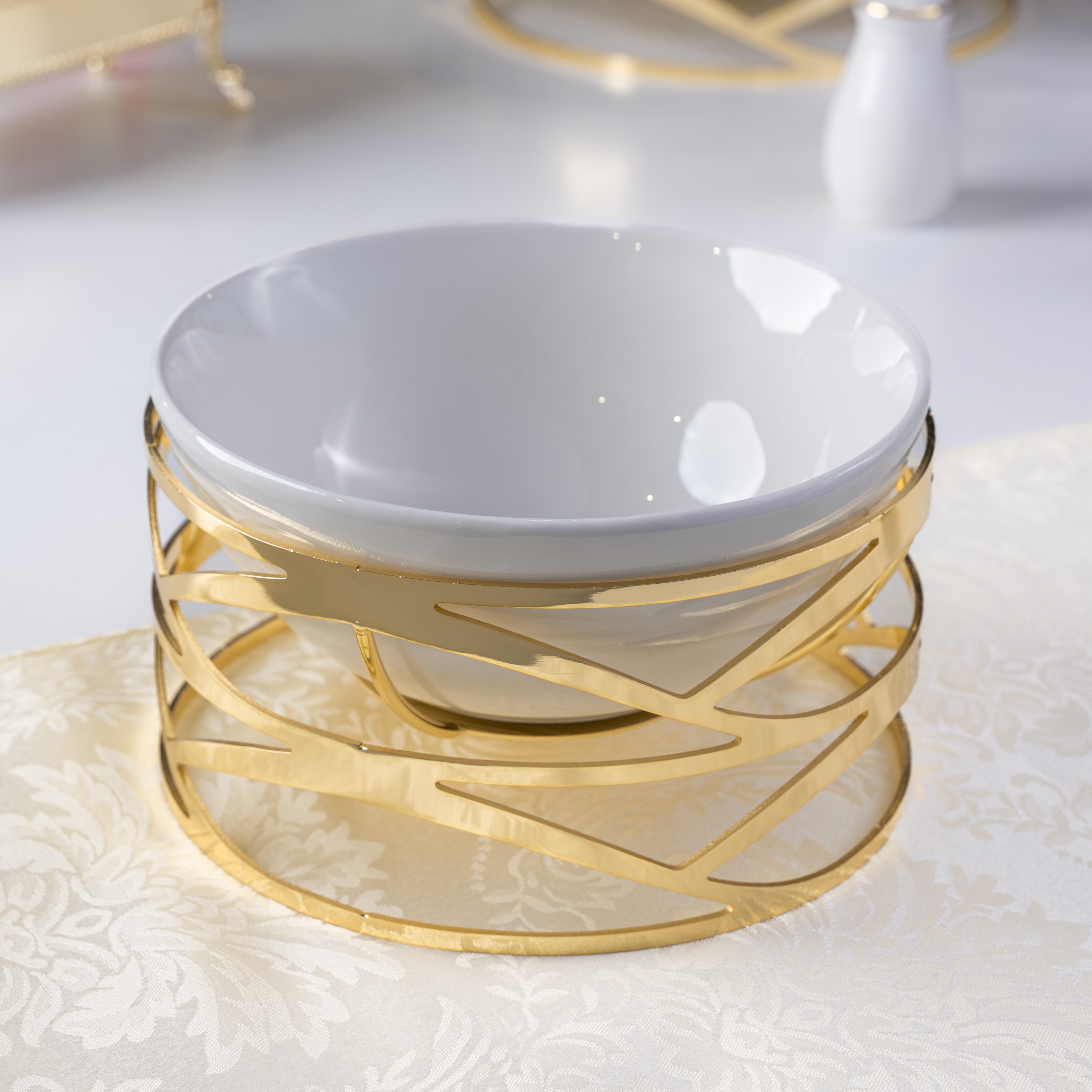 صحن تقديم فوبي مع قاعدة من سوليتير، اللون ذهبي, القطر 23 سم