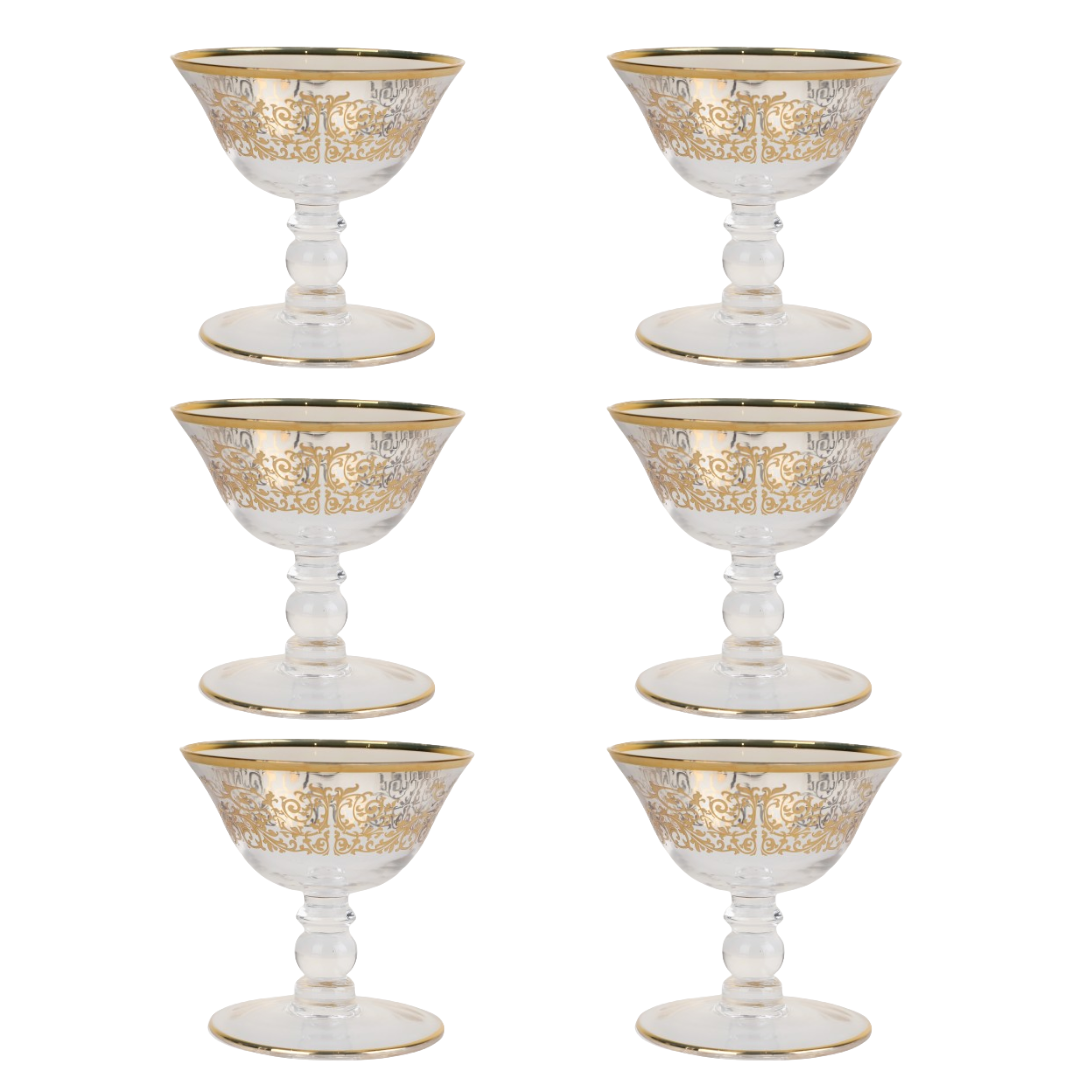 طقم كاسات حلا من سوليتير، بنقوش ذهبي، طقم مكون من 6 قطع